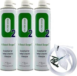 Hi Boost O2 Oxygen in a can 10l Each can Total 30L (3 Cans) Portable Oxygen Including 1 x Mask and Tubing Set - Great for Sport, Work, Health, Increased Concentration and Energy - Made in The UK