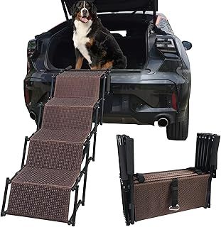 YEP HHO 5 Steps Upgraded dog ramps for large dogs car, Lightweight Non-Slip Folding Portable Dog Stairs with Waterproof Surface, Great for Cars Trucks SUVs (Black)