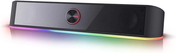 Redragon GS560 Adiemus RGB Desktop Soundbar, 2.0 Channel Computer Speaker with Dynamic Lighting Bar Audio-Light Sync/Display, Touch-Control Backlit with Volume Knob, USB Powered w/ 3.5mm Cable