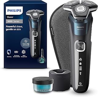 Philips Shaver Series 5000, Wet & Dry Electric Shaver, with SkinIQ Technology, Pop-up Trimmer, Travel Case, Quick Cleaning Pod, Electric Blue, Model S5889/50
