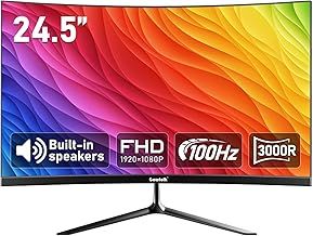24.5-inch PC Screen, Curved(3000R) 100hz Gaming Monitor with Built-in Speakers FHD 1080p 1ms Bezel-less, 98% sRGB, 178° Wide Angle, HDMI、VGA, Compatible with Wall Mounted VESA 75*75MM - Black
