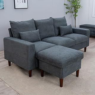 Panana Fabric Corner Sofa Couch L Shape Sofa Settee, 3 Seater Sofa with Lounge Ottoman, Left & Right Hand Side for Living Room Furniture, (Scroll Arm - Brown)