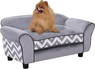 PawHut Pet Sofa Couch Dog Cat Wooden Sponge Sofa Bed Lounge Comfortable Luxury w/Cushion, Grey