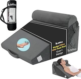 Orthopaedic 12 in 1 Bed Wedge Pillow with Head Rest – Convertible Gel Memory Foam Wedge Pillow Support Cushion – Ideal for Reading, Sitting, Acid Reflux, Back, Leg Pain & GERD – Washable Cover