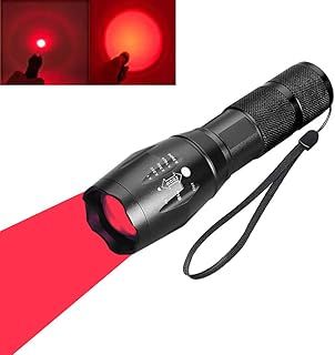 BESTSUN Red Light LED Torch, Red Tactical Hunting Flashlight Signal Torches Zoomable Adjustable Focus 1 Mode for Night Vision Astronomy Fishing Aviation (Red Beam)