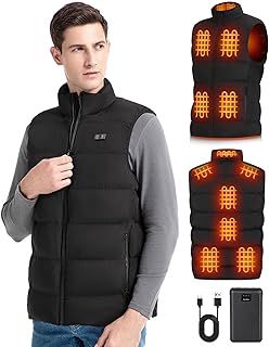 BEKOMIYA Heated Gilet for Men with 16000mAh 7.4V Power Bank, Lightweight Heated Jacket, USB Electric Jacket with 3 Temperature Levels, Winter Thermal Vest for Outdoor, Camping