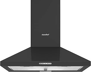 COMFEE' 60 cm Chimney Cooker Hood PYRA17B-60 with LED and Recirculating & Ducting System Wall Mounted Range Hood 600 mm Extractor Fan Kitchen - Black