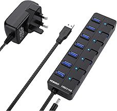 Powered USB Hub,VEMONT 7 ports SuperSpeed USB 3.0 Hub with Power Supply,USB Splitter Powered with Individual on/off LED Switches and 3.9ft/1.2m Long Cable for PC/Laptops/Ultrabooks/Desktops