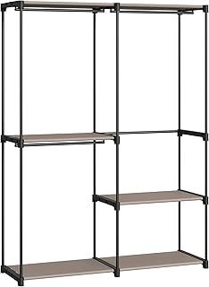 SONGMICS Freestanding Wardrobe, Foldable Closet, Coat Rack with Clothes Rails, Clothes Rack, Open Storage Wardrobe, Storage Organiser, Cloakroom, Bedroom, 43 x 124 x 182 cm, Taupe RYG026R02