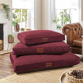 Slumberdown Dog Bed Large Washable - Raised Anti Anxiety Calming Cat/Dog Beds, Supportive Dog Crate Mattress for Medium/Large/XL Pet & Adults - Anti Slip Human Dog Bed, Soft Removable Cover, Burgundy