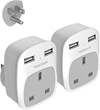 TESSAN UK to US Plug Adapter with 2 USB, 2 Pack, American Plug Adapter, 3 in 1 US Travel Adaptor from UK to USA, Canada, Thailand, Mexico, Colombia etc (Type B)