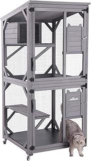 Wooden Cat House Outdoor and Indoor Run Large Cat Enclosure on Wheels 70.9" Upgraded Version Catio Cage with Reinforcement Wooden Strip,Waterproof Roof (Medium, Type-1)
