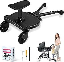 ENERHUB Buggy Board with 2 LED Flashing Wheels, Universal Buggy Board with Seat, Kiddy Boards for 99% Prams, Universal Prams Accessories for Children from 2-6 Years, Holds Kids Up to 55lbs