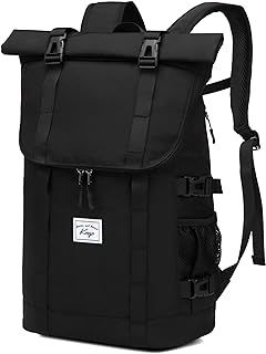 Laptop Backpack for Men, Water Resistant 17 inch Vintage Rucksack, Roll Top Business Backpack College School Student Casual Daypack for Women Teenagers Boys Girls Travel Work Hiking, Black