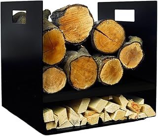 Compact 32cm Modern Firewood Steel Log Basket/Carrier for Woodstove Fireplace Wood Holder - Great British Made Galvanised Steel - Kindling, Match Storage - Black