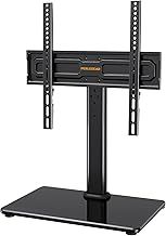 Perlegear Universal Swivel TV Stand for 24-60 inch TVs up to 45kg, Height Adjustable Table Top TV Stand, TV Base Stand with Tempered Glass Base, Pedestal TV Stand with Bracket Max VESA 400x400mm