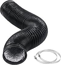 4 Inch 5 Feet Black Air Ducting, Flexible 1.5m Length Aluminum Dryer Vent Hose for HVAC Ventilation with 2 Silver Clamps