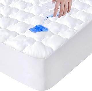 SPRINGSPIRIT Single Mattress Protector, 4-Layer Quilted Waterproof Mattress Cover, 35cm Extra Deep Skirt Mattress Topper, Mattress Pad, Ultra Soft, 90 x 190cm