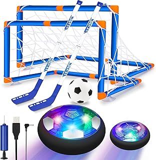 Hover Hockey Football Set - 3-in-1 Boys Toys Rechargeable LED Hover Football with 2 Goals Foam Bumpers Hover Soccer Ball Air Floating Football Gifts for Boys Girls Kids 3 4 5 6 7 8 9-12