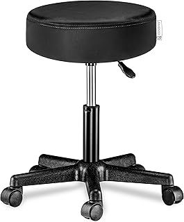 CASARIA® 35cm Black Rolling Stool with Wheels | Height Adjustable | 360° Rotatable Padded Swivel Roll Chair | Double Castors | Comfortable Upholstered Seating | Office Workshop Salon