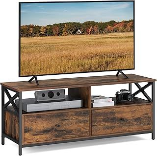 VASAGLE TV Cabinet TV Unit for 55-Inch TV, Living Room, with 2 Drawers, 2 Storage Shelves, 120 x 40 x 50 cm, Steel Frame, Industrial Style, Rustic Brown and Black LTV300B01