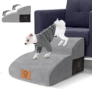 Myiosus Dog Steps for Bed, 2-Steps Dog Ramp for Sofa with Removable Waterproof Cover, High Density Foam Non-Slip Pet Stairs for Small Dogs and Cats, Grey, 55 x 40 x 30cm
