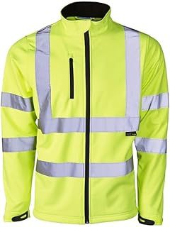 Mens Softshell Jacket Hi Vis Viz High Visibility Reflective & Plain Water Resistant Shower Proof Rain Repellent Windproof Safety Site Coat Workwear Builder Soft Shell Work Wear Warm Top
