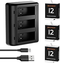 K&F Concept 3-Pack Replacement Battery for Go Pro 12, Enduro Batteries & 3-Channel Quick Charger Compatible with Go Pro Hero 12/11/10/9 Action Cameras, 1730mAh