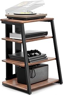FITUEYES DESIGN HIFI Stand Record Player Stand 4-Tier Wooden Shelves for av amp/Turntable/Sky box/Xbox One/Printer Multifunctional Height Adjustable Load Capacity 50KG