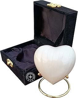 White Cremation Urn for Ashes Keepsake Heart Urn with Black Box and Brass Stand Mini urn for Your Loved one Adult & Funeral Burial for Adults and Infants