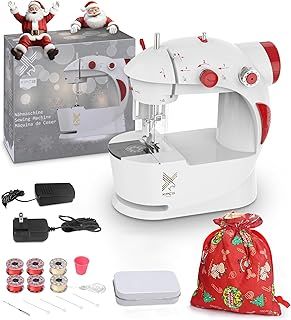 KPCB Sewing Machine with Sewing Accessories, Christmas DIY Bag Material and Finger Guard - Beginner Sewing Machine for Kids Children