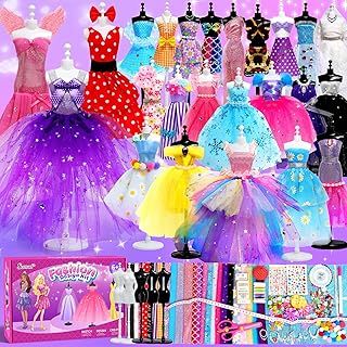 Sunrad 1000+ Pcs Fashion Designer Kit for Girls with 5 Mannequins,DIY Arts & Crafts Kit Learning Toys Sewing Kit for Kids,Learning Toys Sewing Kit for Teen Girls Birthday Gift Age 6 7 8 9 10 11 12+