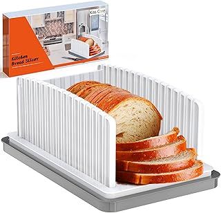 Kisscore Bread Slicer for Homemade Bread, Adjustable Kitchen Bread Cutter Slicer, Foldable and Compact Handhold Bread Slicer with Crumb Tray, Large Loaf Slicer Guide with Uniform Slices