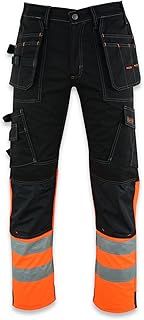 Flash Pro Hi Vis Work Trousers for Men – Heavy Duty Combat Hi Vis Workwear with Knee Pad Pockets – Triple Stitched Work Trousers Men with Multi Pockets