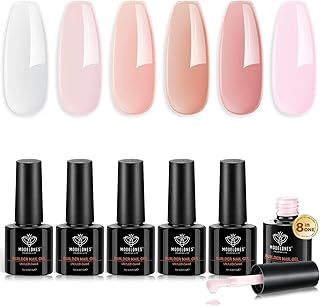 Modelones 8-in-1 Builder Nail Gel, 6 Colors Pink Builder Gel for Nails, Hard Gel Builder Nail Extension Gel Builder Gel in a Bottle for Nail Starter