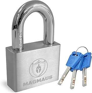 Magmaus® PDL50 [Never-Rust] Heavy Duty Waterproof Outdoor Padlock with 3 Keys - Stainless Steel - [10mm Anti-Cut Shackle] - [High Security Protection] - Ideal Gate or Shed Lock