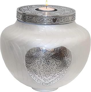 hlc Cremation Urns for Human Ashes Adult - White Candle Urn Keepsake Display at Home or Burial, Niche Columbarium Medium Funeral Modern Beautiful Memorial Urn, 6 H x 5 W x 5 inch L