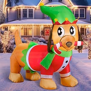 Joiedomi 6 FT Long Christmas Inflatable Puppy Holding A Candy Cane, Christmas Outdoor Inflatable Decoration with Built-in LEDs Blow Up for Xmas Party Indoor Outdoor Yard, Garden, Lawn Winter Decor
