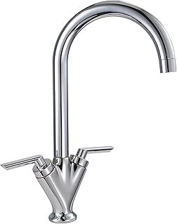 Kitchen Taps, Hapilife Swan Dual Lever Kitchen Mixer Tap Vintage Style Kitchen Sink Tap Mixer Twin Lever Swivel Spout Tap for Kitchen Sink 1 Hole, Chrome