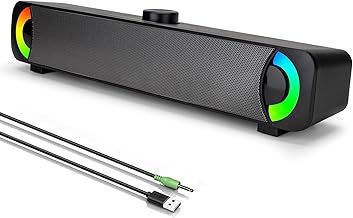 PC Speakers,3D Surround Stereo Computer Speakers for Desktop Monitor, RGB Sound Bar with 3.5mm AUX jack and USB Interface,Gaming Computer Speakers for Desktop, Laptop