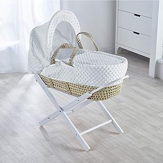 White Dimple Palm Moses Basket with Folding Stand White, Adjustable Hood, Fibre Mattress & Padded Liner