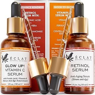 2 Facial Serum - Vitamin C and Retinol Serum for Face, Anti Aging Serums for Skin Care - Boosts Collagen, Reduce Fine Lines & Wrinkles and Restore Skin Vibriance, Day & Night Serum for Face