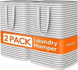 Lifewit 2-Pack Laundry Basket Large Collapsible Laundry Basket, Freestanding Waterproof Clothes Storage Basket with Easy Carrying Handle for Bedroom Bathroom Dormitory Adult Clothes, Gray, 2 x 80L