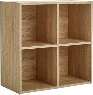 Home Source Storage Cube 6 Shelf Bookcase Wooden Display Unit, Oak Effect, 90cm