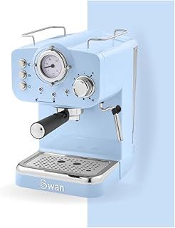 Swan SK22110BLN Retro Espresso Coffee Machine with Milk Frother, Steam Pressure Control, 1.2L Detachable Water Tank, 1100W, Retro Blue