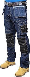 Prime Mens Blue Regular Cargo Combat Multi Pocket Army Working Trousers with Cordura Knee Protection and Zip Colosure, Long Length, Straight, Solid, Mid Rise, Flat Front, Machine Wash, 32 inches Waist