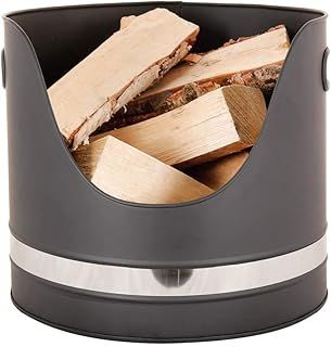 Large Black Fireside Wood Basket Log Scuttle Bucket Kindling Store