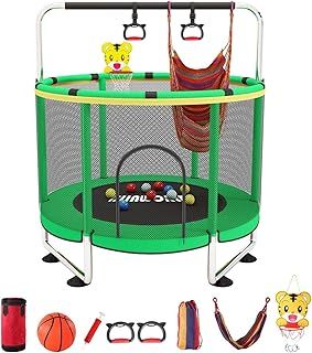Trampoline for Kids, Adjustable Baby Toddler Trampoline with Basketball Hoop, 220lbs Indoor Outdoor Toddler Trampoline with Enclosure