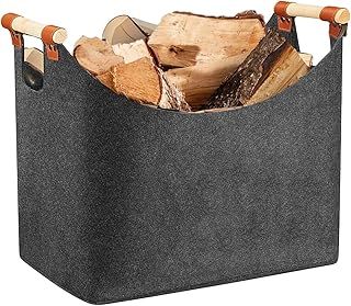 Log Baskets for Fireplaces - Extra Large Wood Baskets Log Baskets for Wood Burner Indoor with Reinforced Handles, Foldable Fire Basket for Firewood, Felt Fire Wood Baskets for Logs Shopping Toys