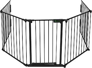 VOUNOT 5 Panel Metal Fire Guard, Dog Pet Cat Barrier Indoor, Extra Wide Fireplace Fence, Hearth Gate, 300 cm, Black
